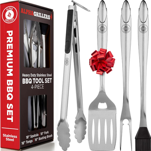 BBQ Grilling Tools - If You Want That Perfect Steak, This Is The Grill Set You Need - Long Heavy Duty Stainless Steel Barbecue Utensils - Cook Your