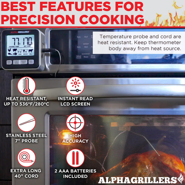 Alpha Grillers Digital Meat Thermometer & Grill Tool Set - BBQ, Grilling,  and Cooking Gifts