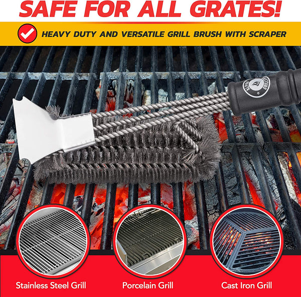 Grill Brush and Scraper - Grill Cleaner Brush Grill Accessories for Outdoor Grill - Safe BBQ Brush for Grill Cleaning - Heavy Duty 17" Grill Brushes