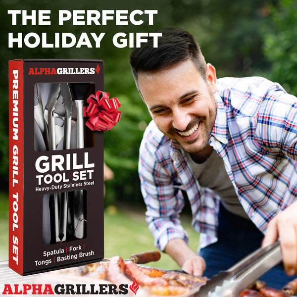 Alpha Grillers Grilling Accessories Grilling Gifts for Men BBQ Accessories Grill Tools Set with Spatula, Fork, Brush Tongs Outdoor Barbecue