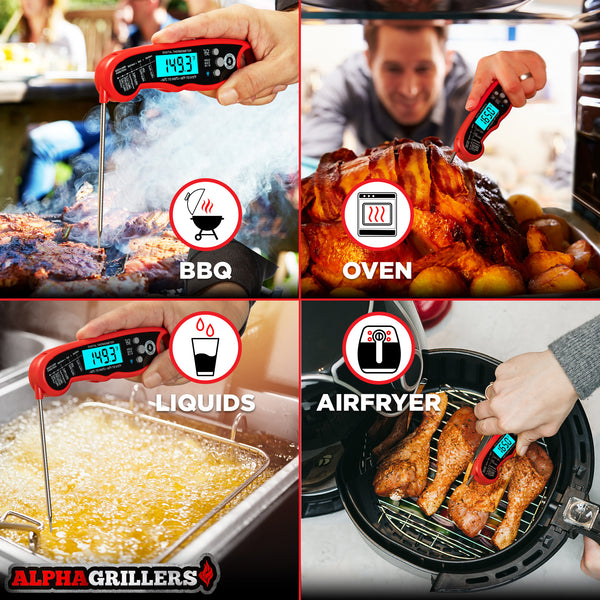 Alpha Grillers Instant Read Meat Thermometer for Grill and Cooking. Best Waterproof Ultra Fast Thermometer with Backlight & Calibration. Digital Food