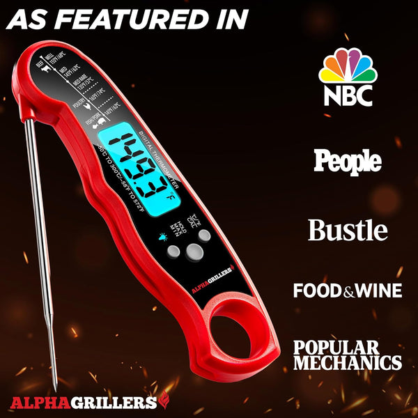 Alpha Grillers Instant Read Meat Thermometer for Cooking Grilling and Griddle Accessories Kitchen Essentials - Waterproof Backlight & Calibration, Birthday Mens Gifts Valentines Day Gifts for Him