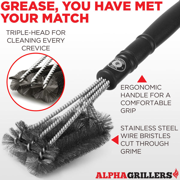 Alpha Grillers Grill Brush - Grill Cleaner Brush Grill Accessories for Outdoor Grill - Safe BBQ Brush for Grill Cleaning - Heavy Duty 17" Grill Brushes