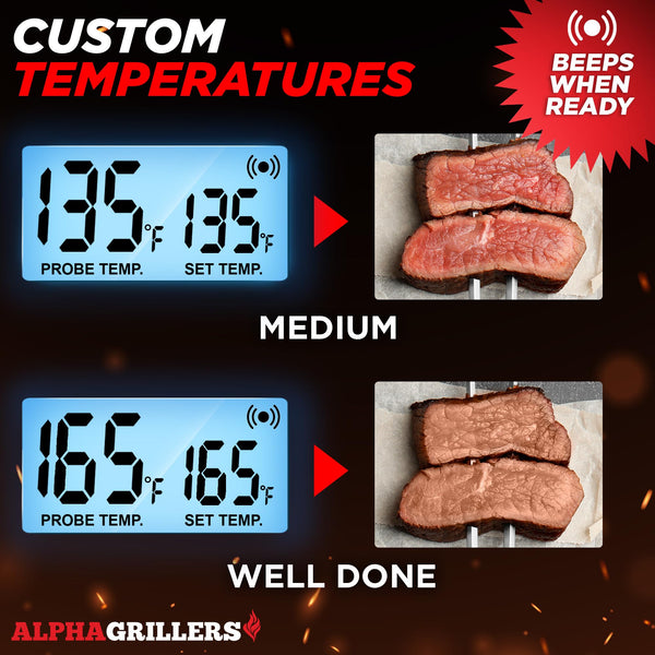 Alpha Grillers Turkey Thermometer Digital Meat Thermometer with Electric Oven Safe Wired Leave-in Probe for Cooking Roasting Large Display with