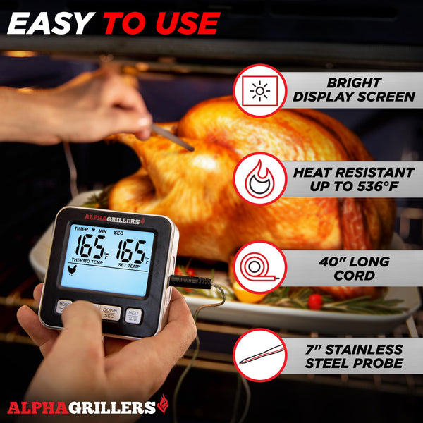 Professional Digital Thermometer for Cooking - Instant Read Food Thermometer with 7 Preset Temperatures & Timer