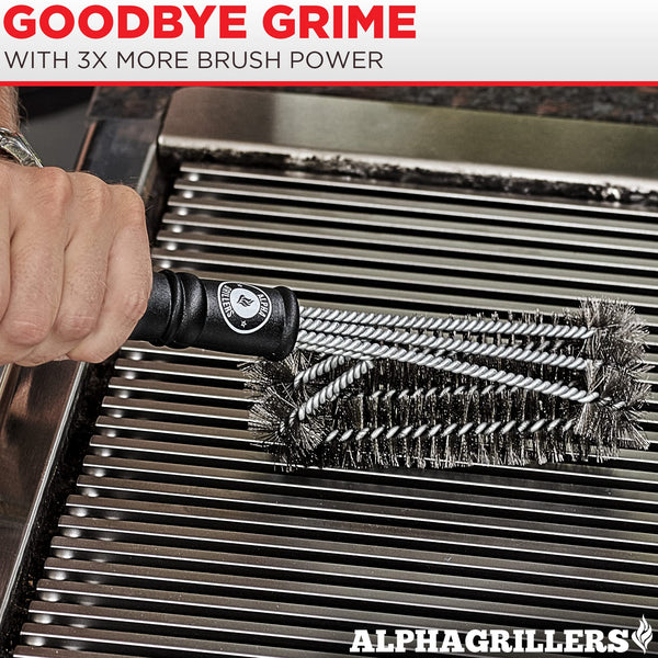 Alpha Grillers BBQ Grill Brush - Wire Grill Brush & BBQ Brush for Grill Cleaning - Grill Brush for Outdoor Grill & Gas Grill Cleaner for All BBQ Types
