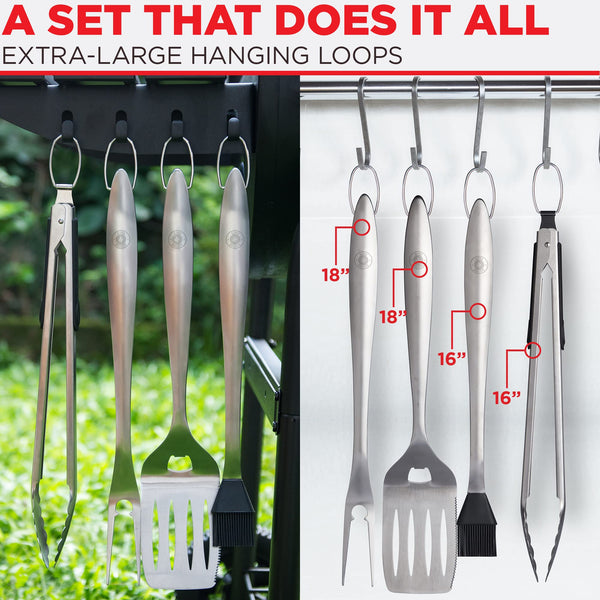 Alpha Grillers Grilling Accessories - BBQ Accessories, Grill Tools Set for Outdoor Grill with Spatula, Fork, Brush & Tongs - Grilling Gifts for Men