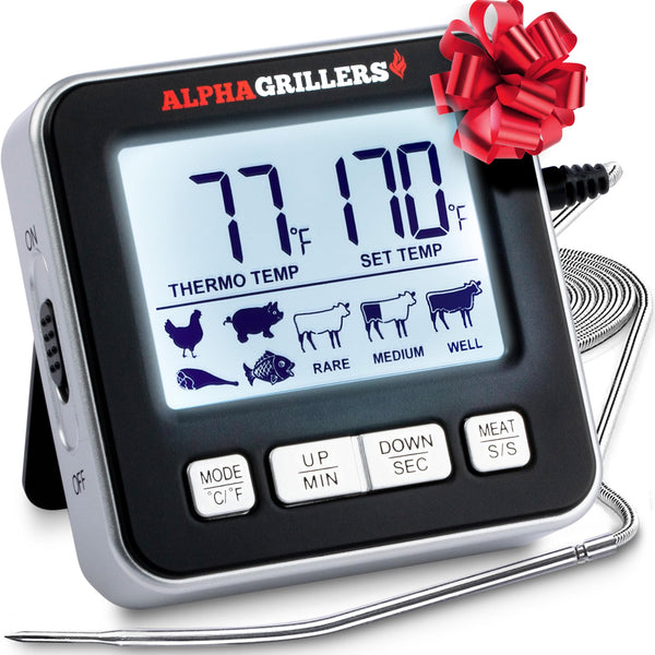 Alpha Grillers Instant Read Meat Thermometer for Grill and Cooking. Best Waterproof Ultra Fast Thermometer with Backlight & Calibration. Digital