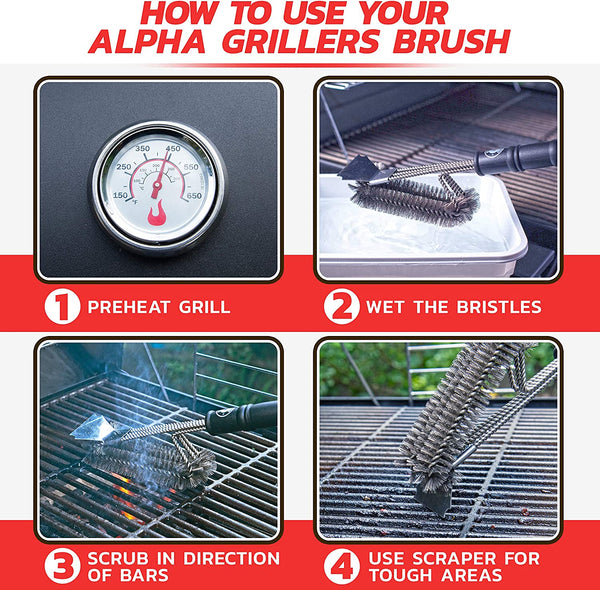 Grill Brush and Scraper - Grill Cleaner Brush Grill Accessories for Ou – Alpha  Grillers