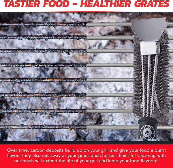 Alpha Grillers Grill Brush Bristle Free. Best Safe BBQ Cleaner with Extra  Wide Scraper. Perfect 43cm Stainless Steel Tools for All Grill Types,  Including W