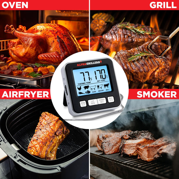 Professional Digital Thermometer for Cooking - Instant Read Food Thermometer with 7 Preset Temperatures & Timer