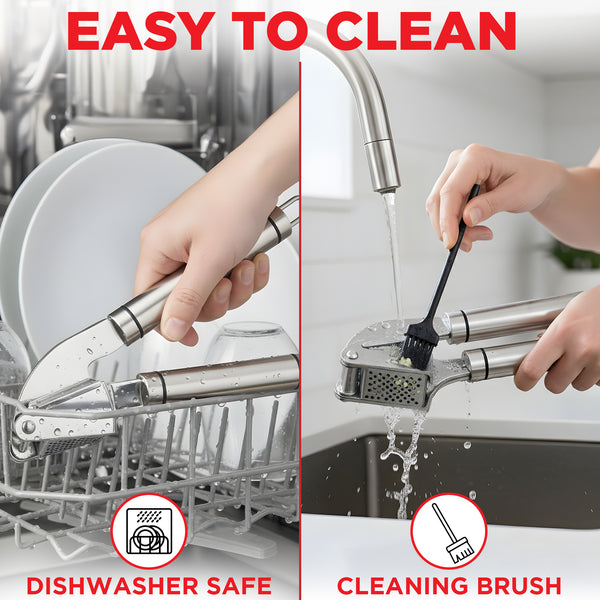 Alpha Grillers Garlic Press Stainless Steel - Professional Garlic Mincer and Crusher with Silicone Peeler Dishwasher Safe