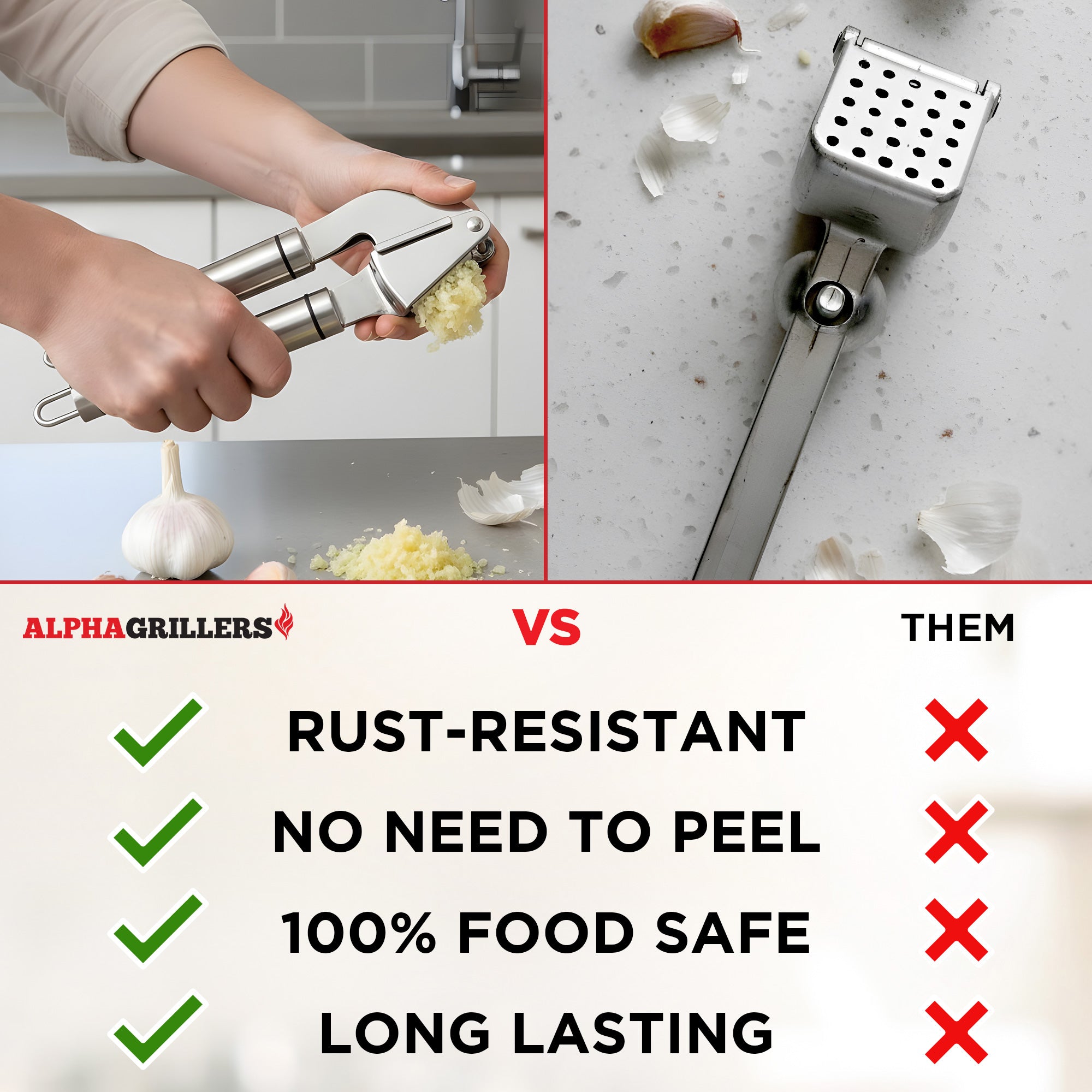 Alpha Grillers Stainless Steel Garlic Press
