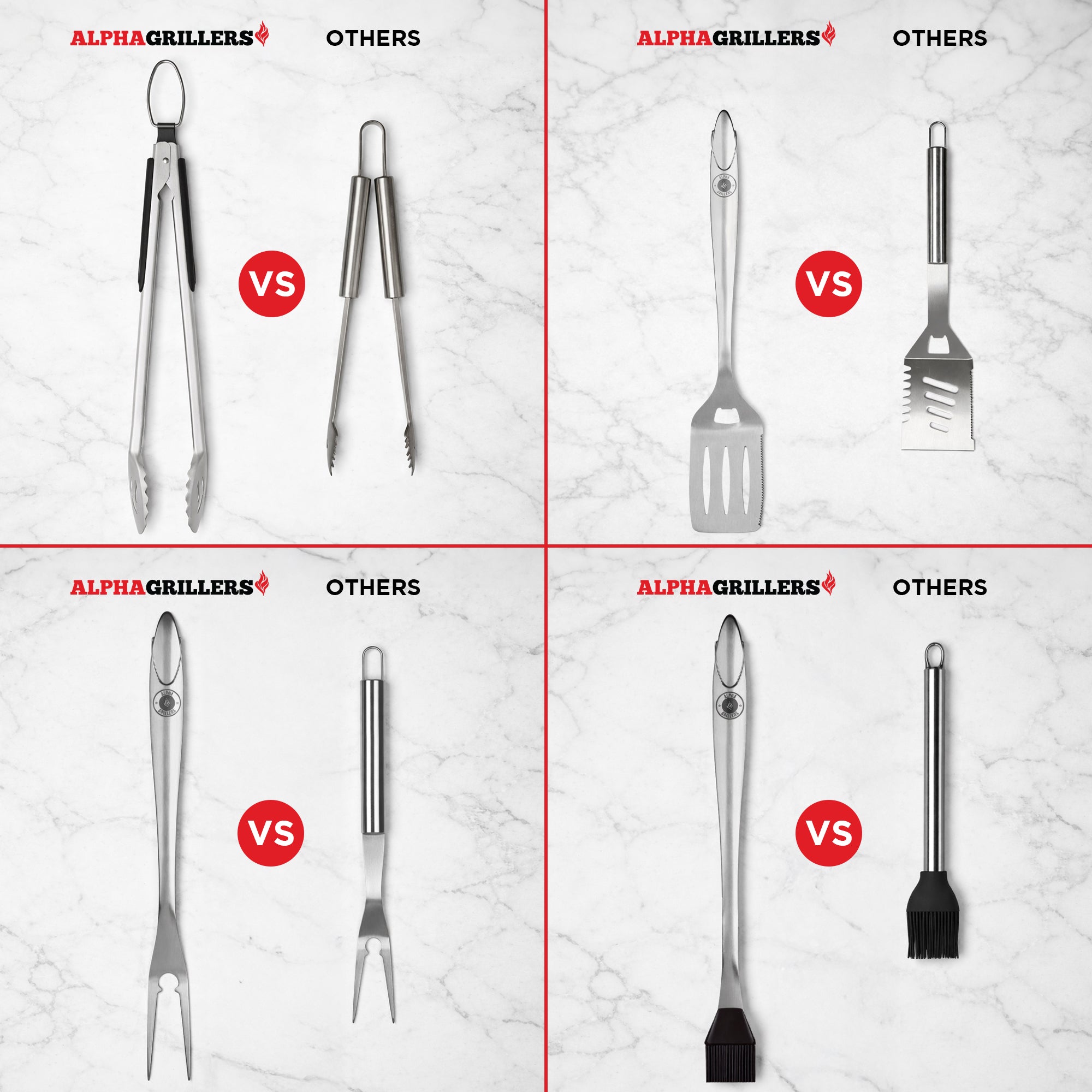 Alpha Grillers Stainless Steel Grill Tool Set - 4 Pack