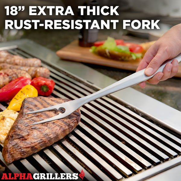 Alpha Grillers Grilling Accessories - Grilling Gifts for Men - BBQ Accessories Grill Tools Set with Spatula, Fork, Brush & Tongs - Outdoor Barbecue Utensils Gifts for Men Dad Him Boyfriend