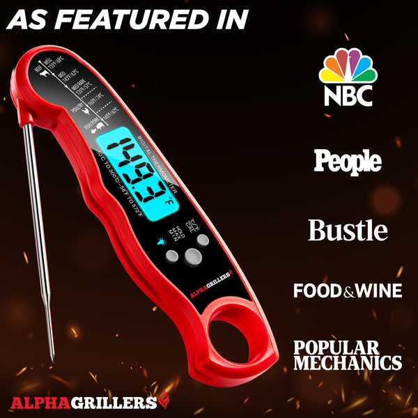 Alpha Grillers Instant Read Meat Thermometer for Grill and Cooking. Best Waterproof Ultra Fast Thermometer with Backlight & Calibration. Digital Food Probe for Kitchen, Outdoor Grilling and BBQ!