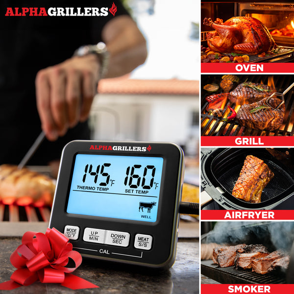 Jerliflyer Digital Meat Thermometer With Backlit Display - For Grilling, Smoking, Roasting Turkey