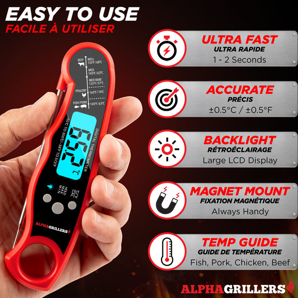 Alpha Grillers Meat Thermometer Digital - Instant Read Food Thermometer for Cooking Grilling BBQ Kitchen (Battery Included) Stocking Stuffers for Men Gifts for Men Christmas Gifts for Dad Birthday