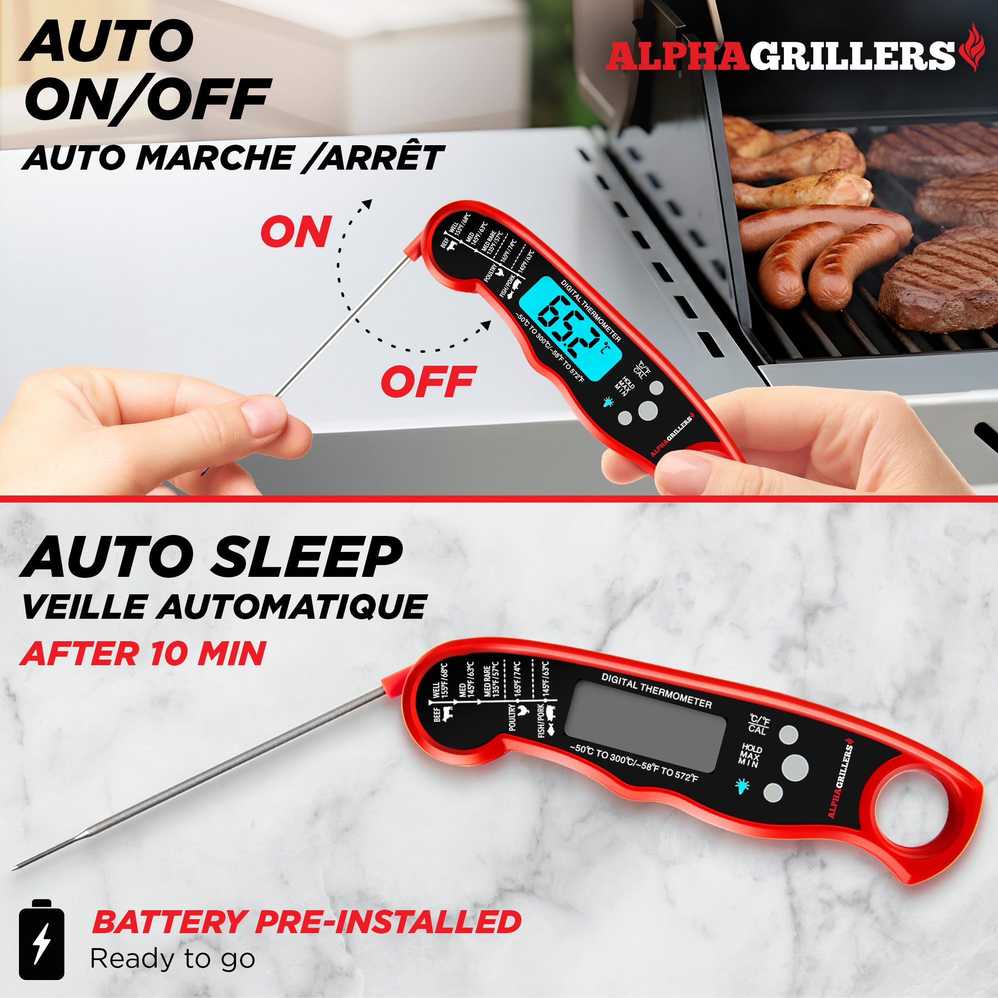 Alpha Grillers Digital Meat Thermometer - Single Battery