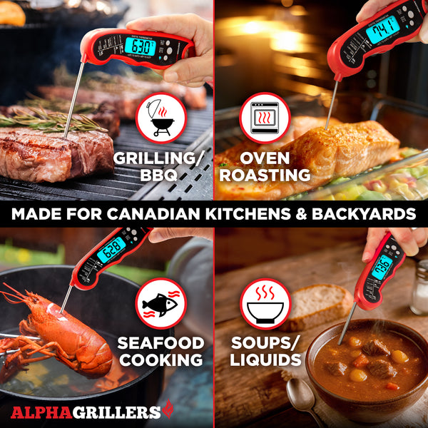 Alpha Grillers Meat Thermometer Digital - Instant Read Food Thermometer for Cooking Grilling BBQ Kitchen (Battery Included) Stocking Stuffers for Men Gifts for Men Christmas Gifts for Dad Birthday
